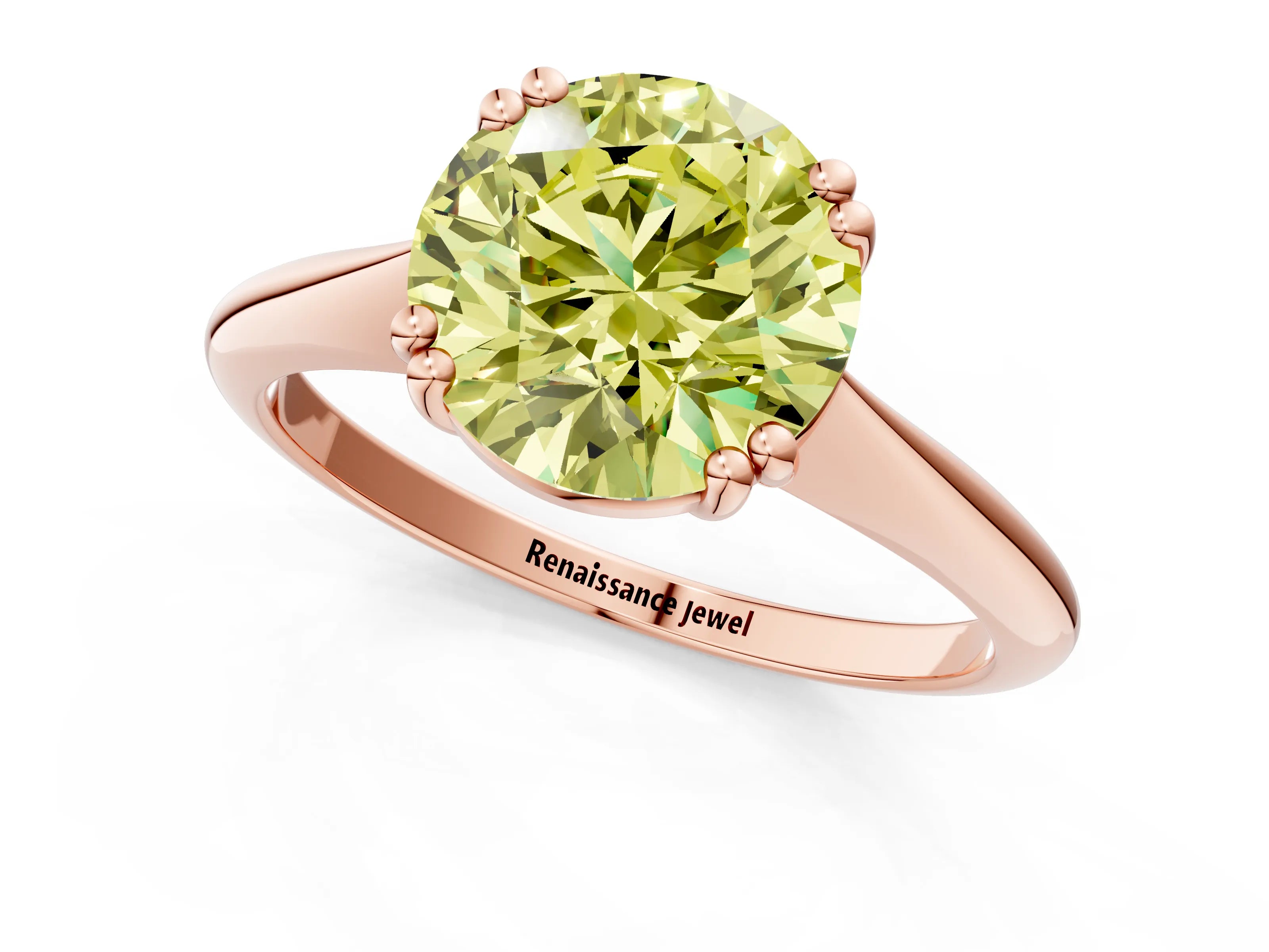 Rose gold Fancy Yellow Round Cut Solitaire Diamond Ring with Six-Prong Setting and Classic Band_1