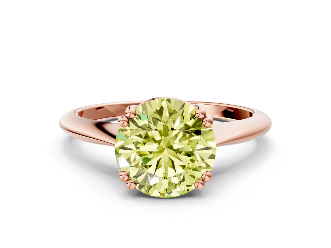 Rose gold Fancy Yellow Round Cut Solitaire Diamond Ring with Six-Prong Setting and Classic Band_12