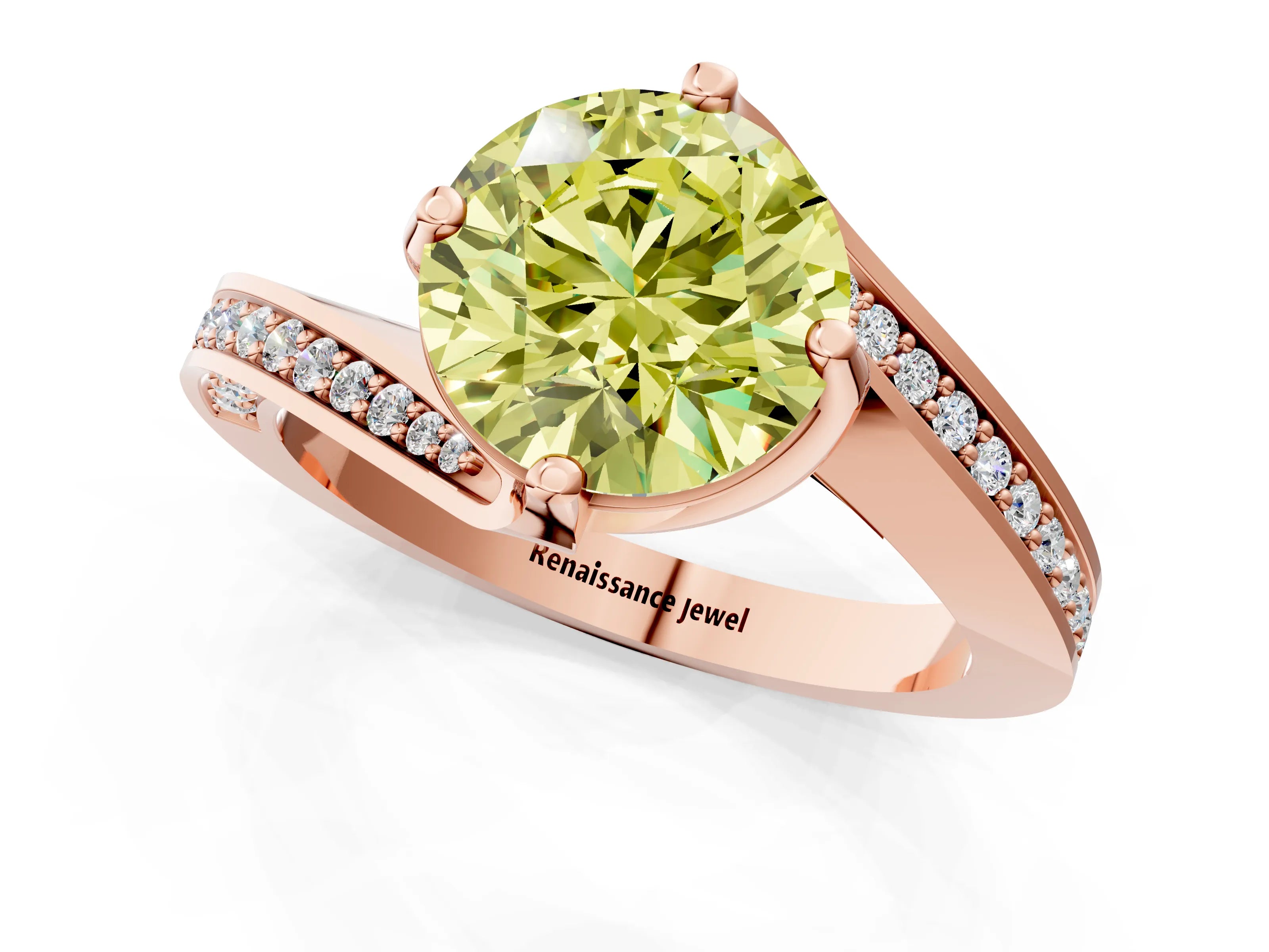 Rose gold Fancy Yellow Round Cut Solitaire Diamond Twist Band with Pavé Setting and Four-Prong Setting_1