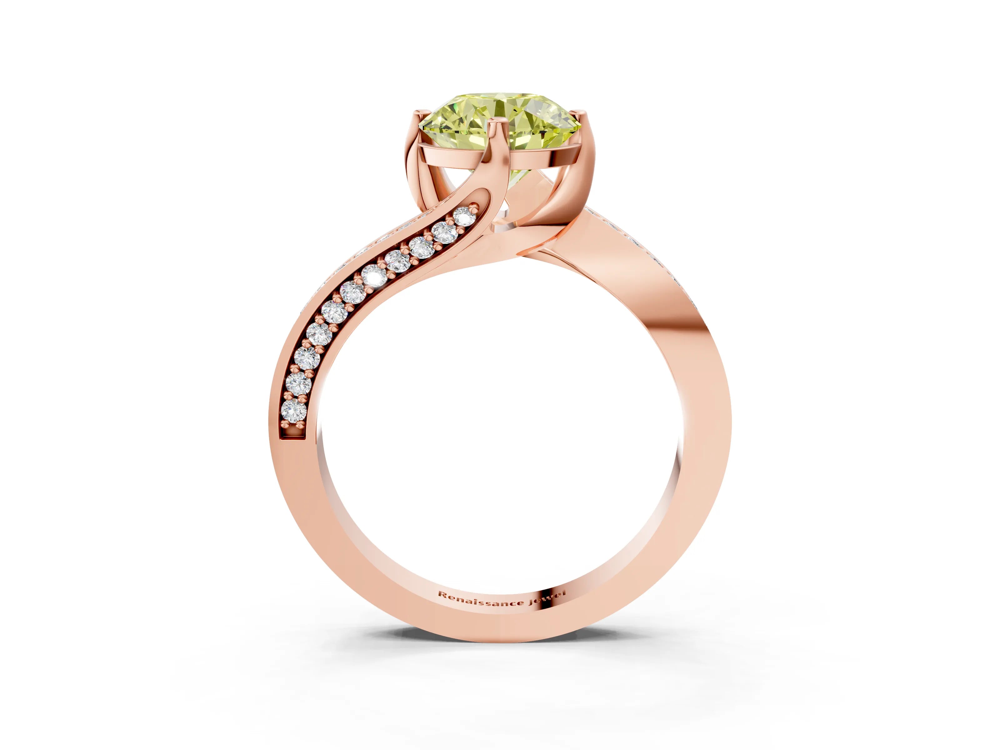 Rose gold Fancy Yellow Round Cut Solitaire Diamond Twist Band with Pavé Setting and Four-Prong Setting_3
