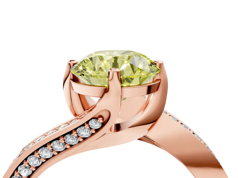 Rose gold Fancy Yellow Round Cut Solitaire Diamond Twist Band with Pavé Setting and Four-Prong Setting_4