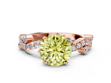 Rose gold Fancy Yellow Round  Cut Solitaire Diamond Twisted Band with Pave Setting