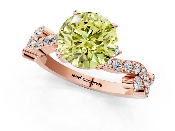 Rose gold Fancy Yellow Round  Cut Solitaire Diamond Twisted Band with Pave Setting