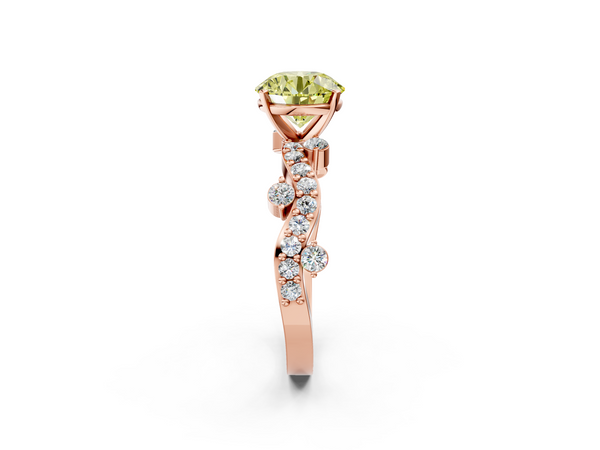 Rose gold Fancy Yellow Round  Cut Solitaire Diamond Twisted Band with Pave Setting