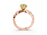 Rose gold Fancy Yellow Round  Cut Solitaire Diamond with Side Stones on Criss-Cross Band and Four-Prong Setting_3