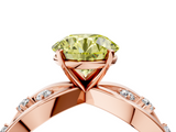 Rose gold Fancy Yellow Round  Cut Solitaire Diamond with Side Stones on Criss-Cross Band and Four-Prong Setting_4