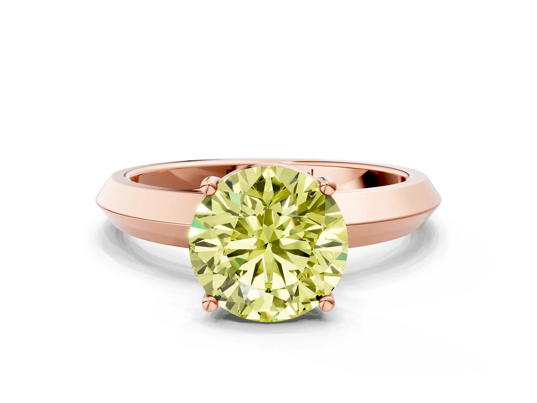 Rose gold Fancy Yellow Round  Cut Solitaire Engagement Ring with Flat Band and Four-Prong Setting 1
