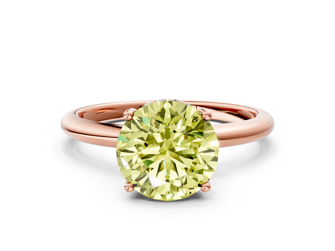 Rose gold Fancy Yellow Round  Cut Solitaire Engagement Ring with Four-Prong Setting and Classic Band