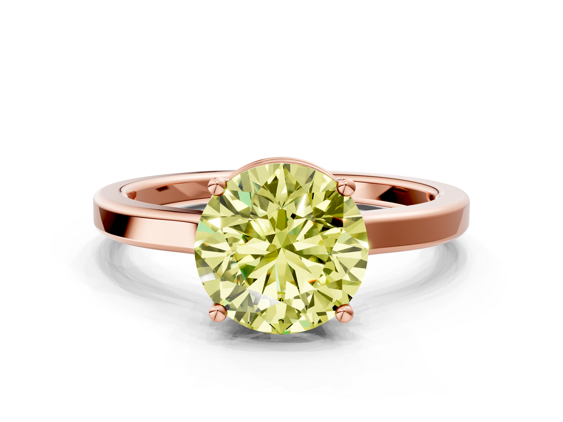 Rose gold Fancy Yellow Round  Cut Solitaire Engagement Ring with Four-Prong Setting on a Classic Band