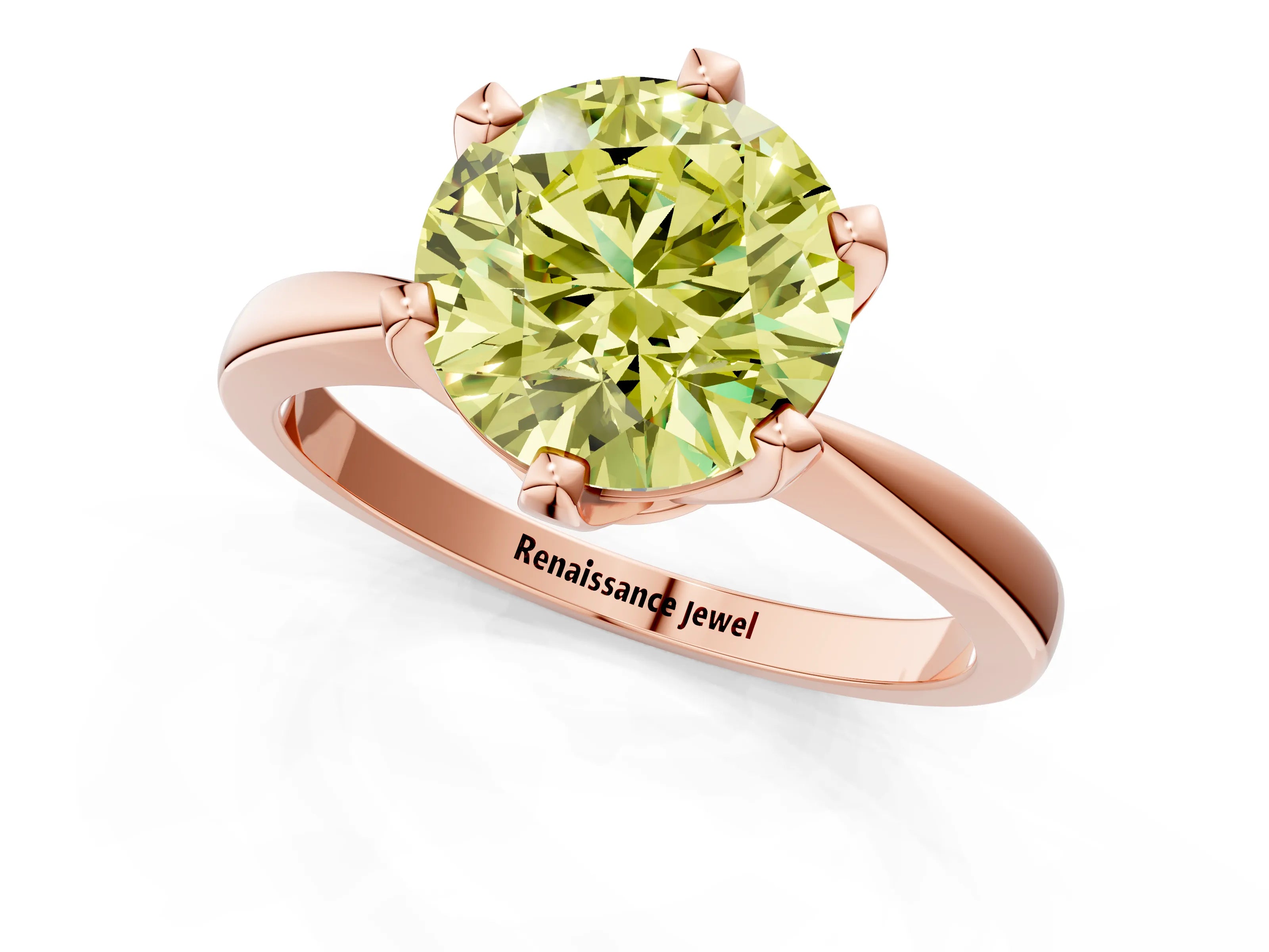 Rose gold Fancy Yellow Round Cut Solitaire Engagement Ring with Six-Prong Setting and Tapered Band_1