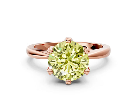 Rose gold Fancy Yellow Round Cut Solitaire Engagement Ring with Six-Prong Setting and Tapered Band