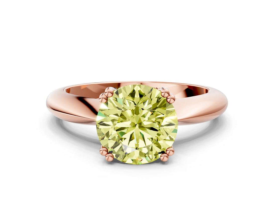 Rose gold Fancy Yellow Round  Cut Solitaire Engagement Ring with Tapered Band and Four-Prong Setting 1