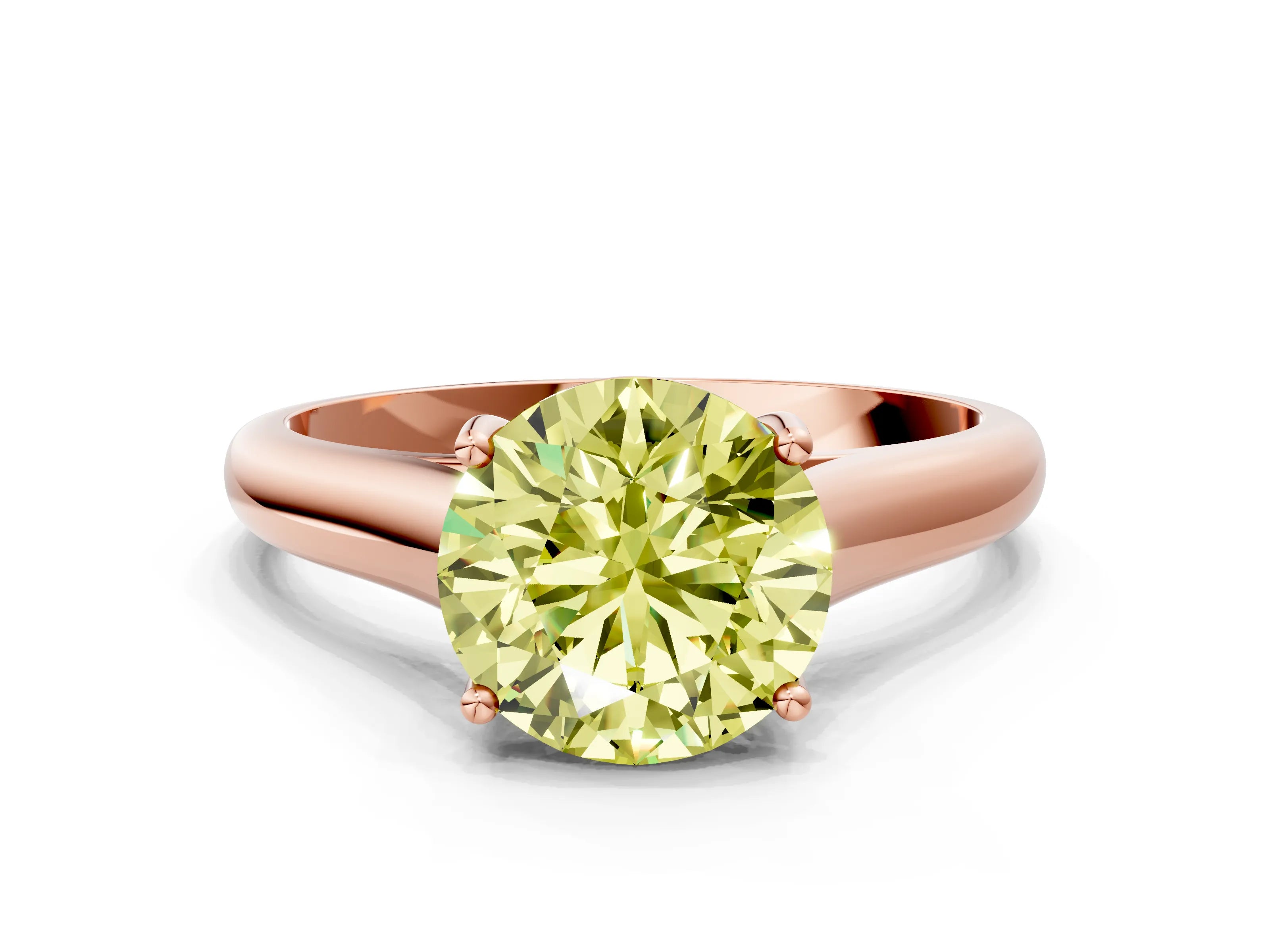 Rose gold Fancy Yellow Round Cut Solitaire Engagement Ring with Tapered Band and Four-Prong Setting_3