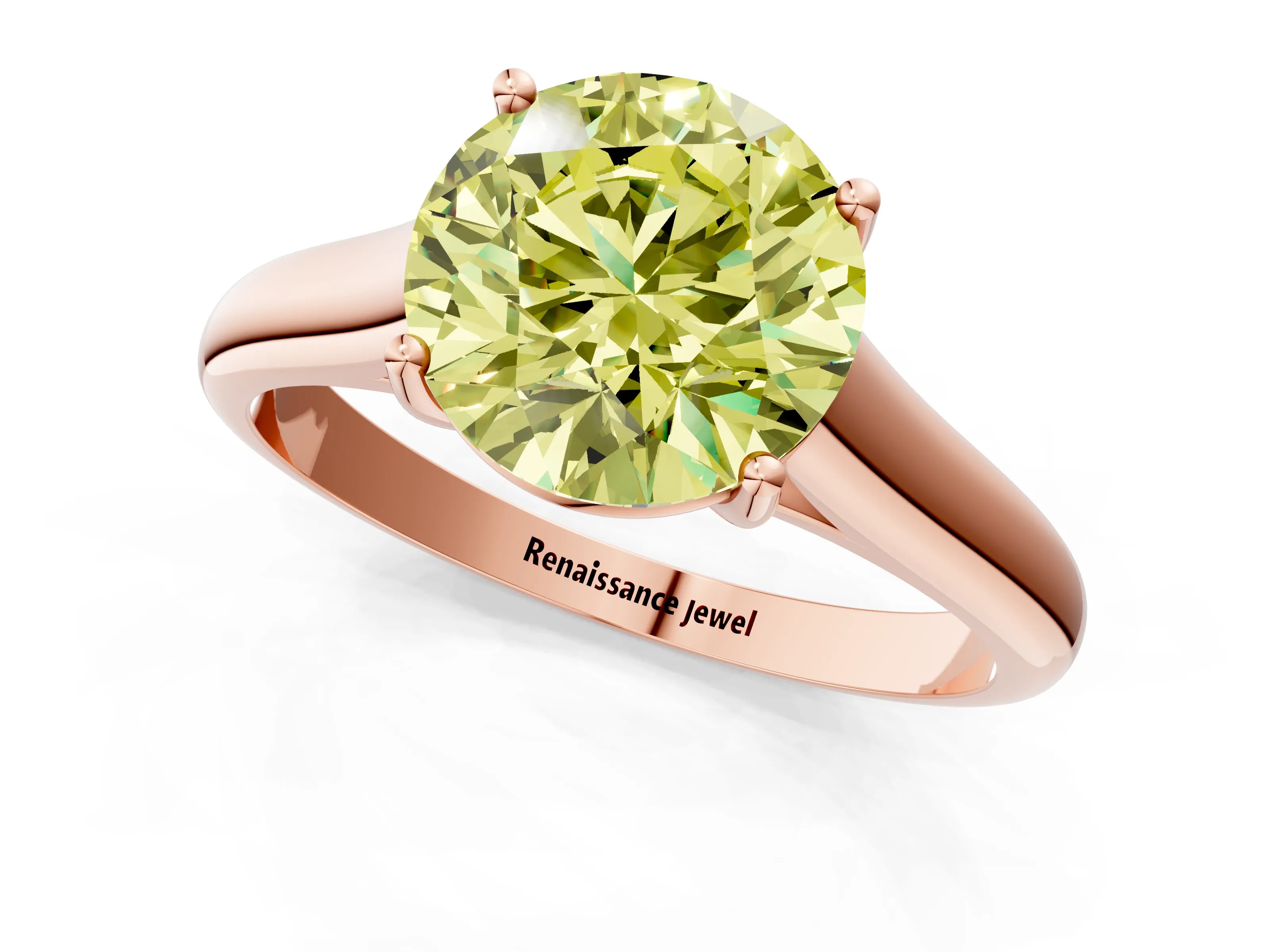 Rose gold Fancy Yellow Round Cut Solitaire Engagement Ring with Tapered Band and Four-Prong Setting_4