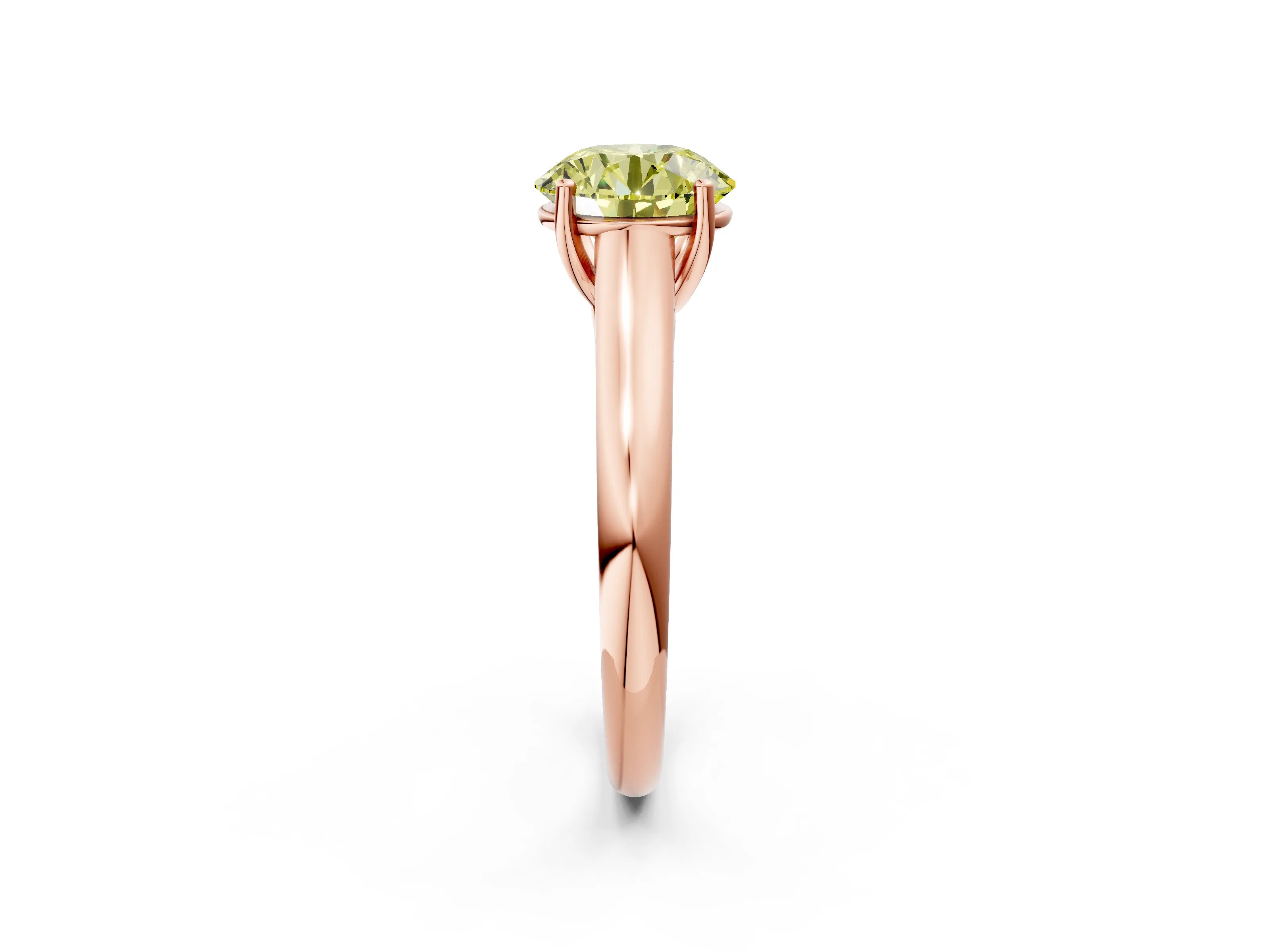 Rose gold Fancy Yellow Round Cut Solitaire Engagement Ring with Tapered Band and Four-Prong Setting_5