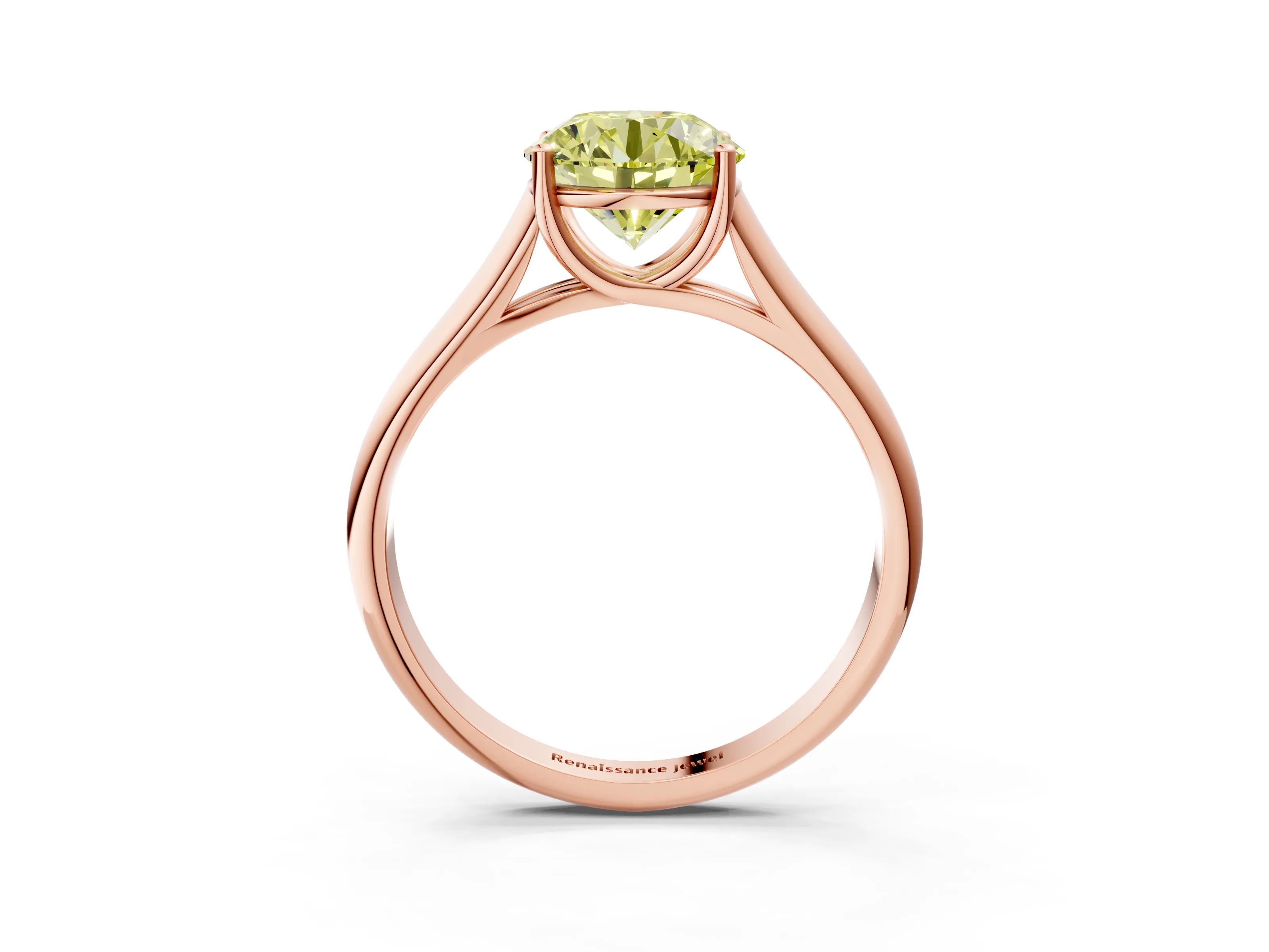 Rose gold Fancy Yellow Round Cut Solitaire Engagement Ring with Tapered Band and Four-Prong Setting_6