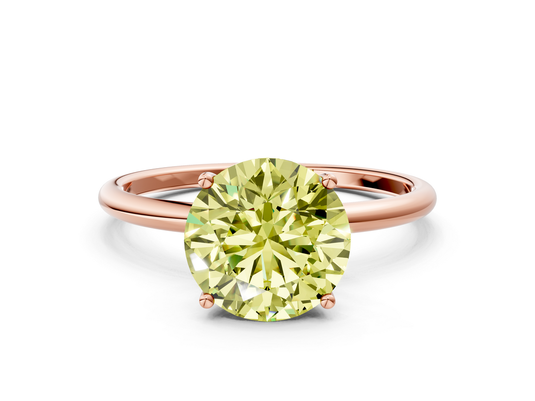 Rose gold Fancy Yellow Round  Cut Solitaire Engagement Ring with Thin Band and Four-Prong Setting_3