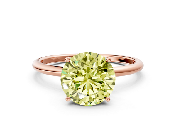 Rose gold Fancy Yellow Round  Cut Solitaire Engagement Ring with Thin Band and Four-Prong Setting