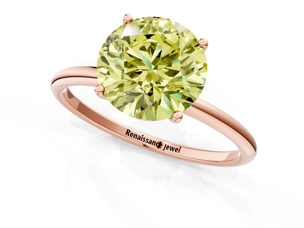 Rose gold Fancy Yellow Round  Cut Solitaire Engagement Ring with Thin Band and Four-Prong Setting