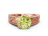 Rose gold Fancy Yellow Round  Cut Solitaire Engraved Band with Four-Prong Setting