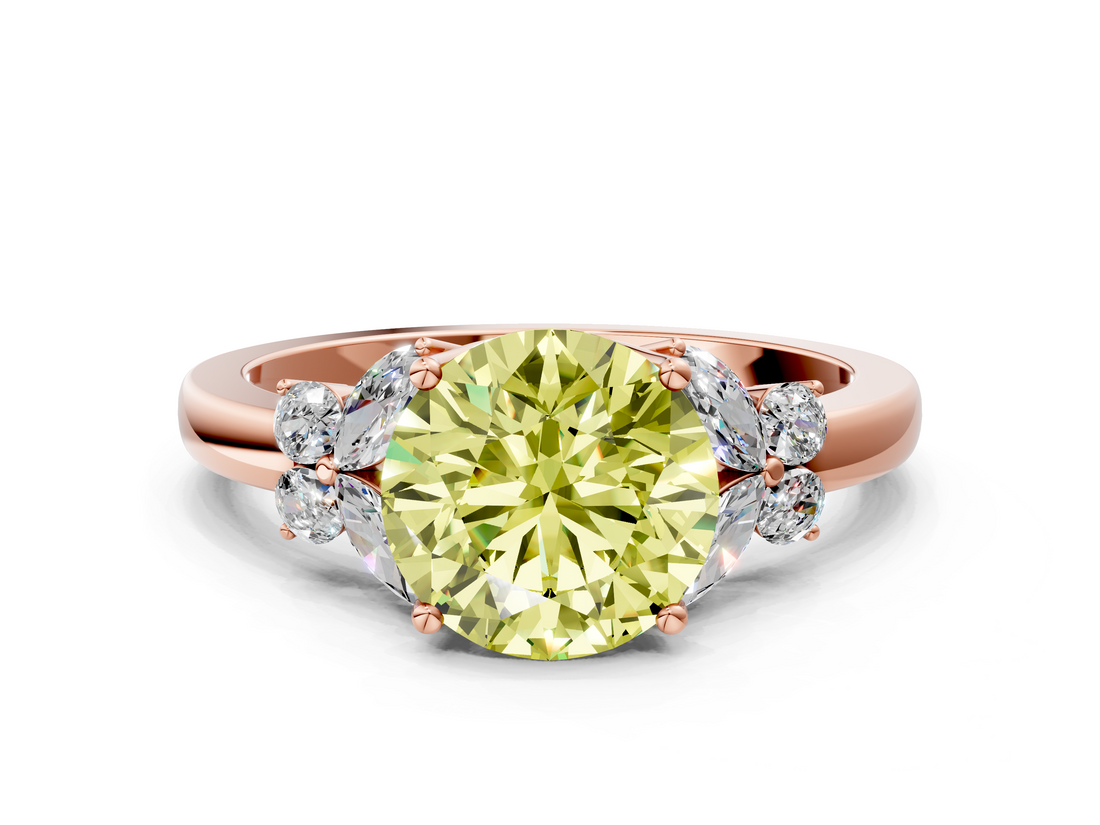Rose gold Fancy Yellow Round  Cut Solitaire Floral Diamond Ring with Four-Prong Setting