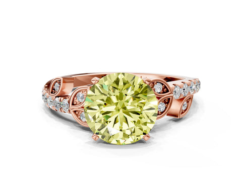 Rose gold Fancy Yellow Round Cut Solitaire Leaf-Inspired Diamond Ring with Pavé Band and Four-Prong Setting_19