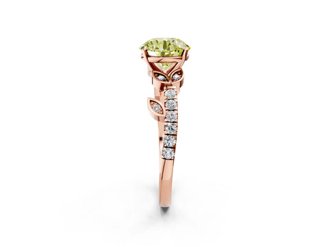 Rose gold Fancy Yellow Round Cut Solitaire Leaf-Inspired Diamond Ring with Pavé Band and Four-Prong Setting_21