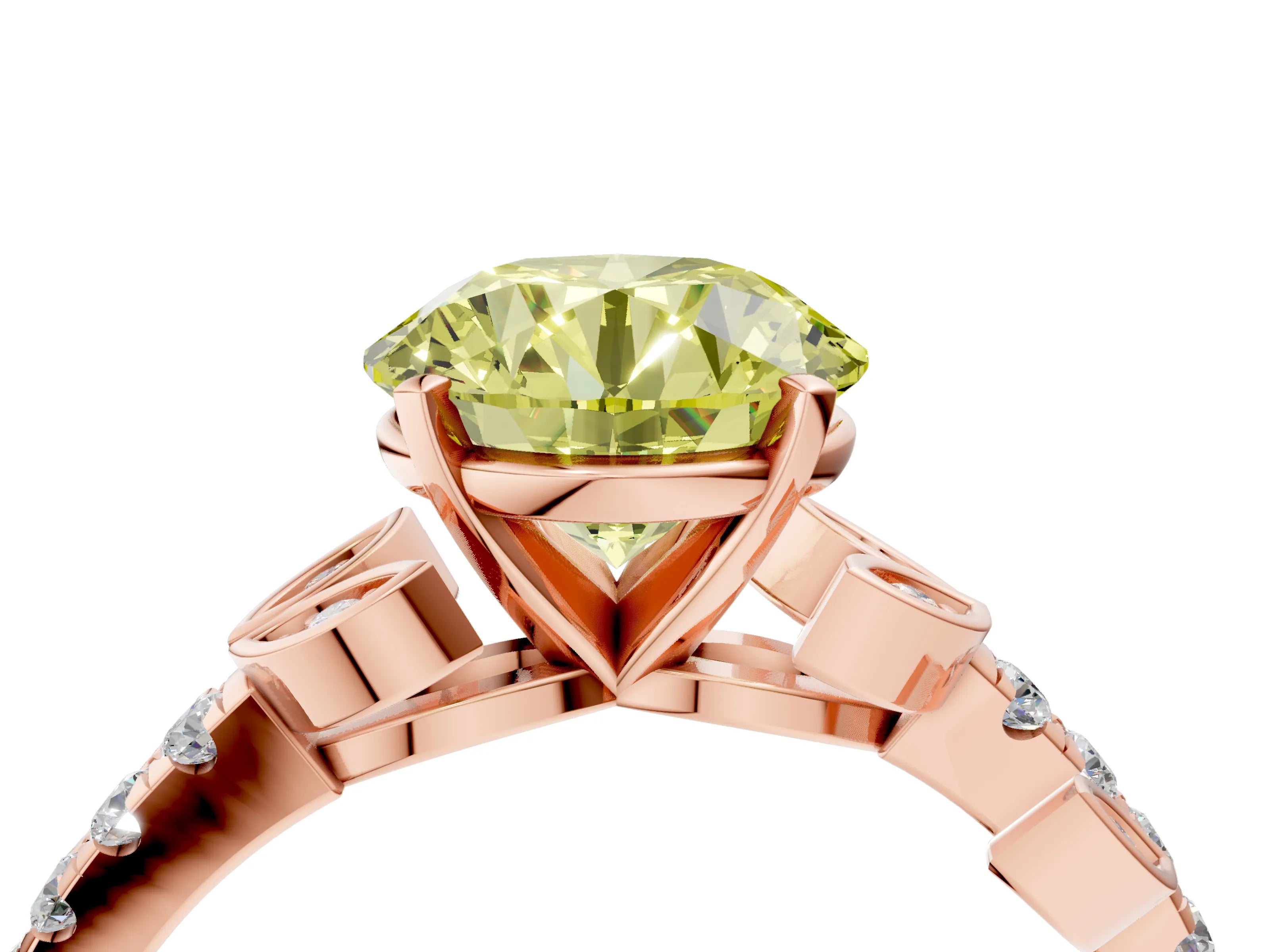 Rose gold Fancy Yellow Round Cut Solitaire Leaf-Inspired Diamond Ring with Pavé Band and Four-Prong Setting_23