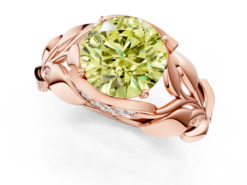 Rose gold Fancy Yellow Round Cut Solitaire Leaf-Inspired Engagement Ring with Prong Setting_1