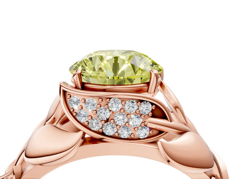 Rose gold Fancy Yellow Round Cut Solitaire Leaf-Inspired Engagement Ring with Prong Setting_4