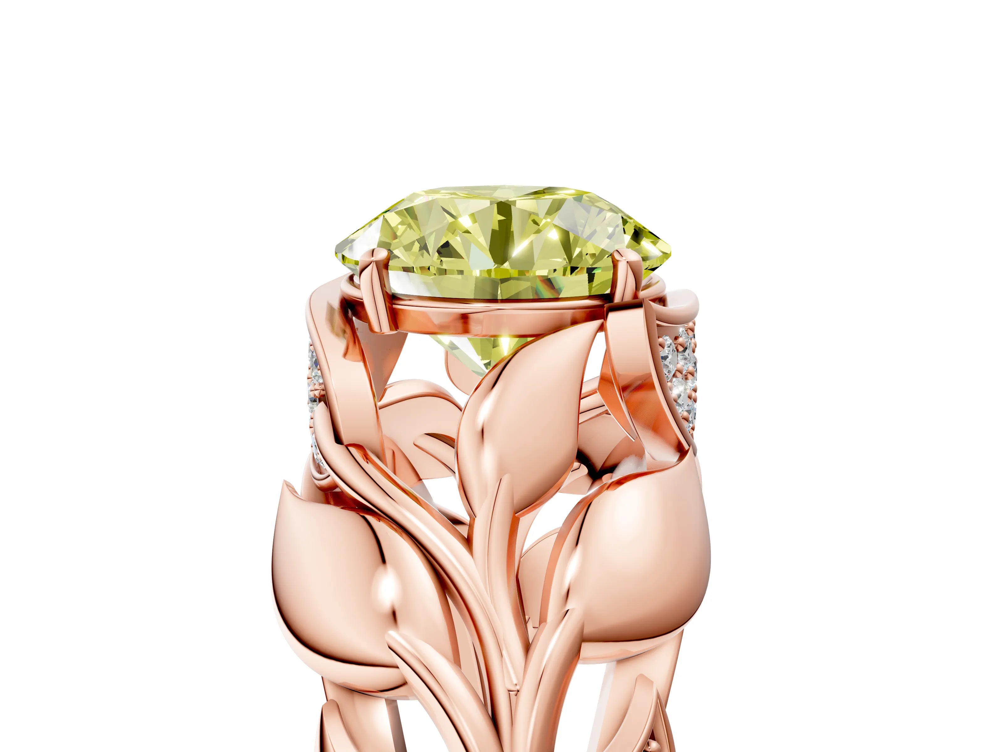 Rose gold Fancy Yellow Round Cut Solitaire Leaf-Inspired Engagement Ring with Prong Setting_5