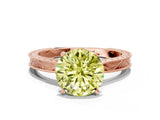Rose gold Fancy Yellow Round Cut Solitaire Milgrain Engraved Band with Four-Prong Setting
