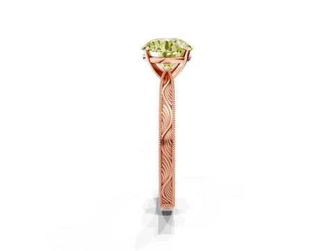 Rose gold Fancy Yellow Round Cut Solitaire Milgrain Engraved Band with Four-Prong Setting_1