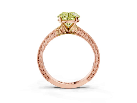 Rose gold Fancy Yellow Round Cut Solitaire Milgrain Engraved Band with Four-Prong Setting_3