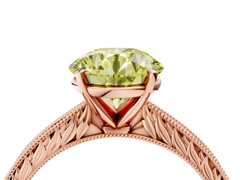 Rose gold Fancy Yellow Round Cut Solitaire Milgrain Engraved Band with Four-Prong Setting_4