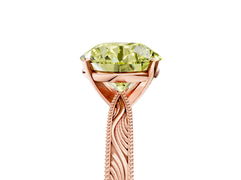 Rose gold Fancy Yellow Round Cut Solitaire Milgrain Engraved Band with Four-Prong Setting_5
