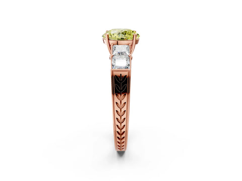 Rose gold Fancy Yellow Round Cut Solitaire Princess Side Stone Engraved Band Prong Setting Ring_2