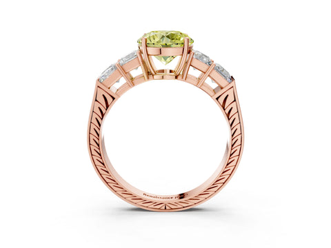 Rose gold Fancy Yellow Round Cut Solitaire Princess Side Stone Engraved Band Prong Setting Ring_3