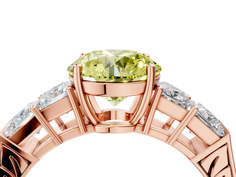 Rose gold Fancy Yellow Round Cut Solitaire Princess Side Stone Engraved Band Prong Setting Ring_4