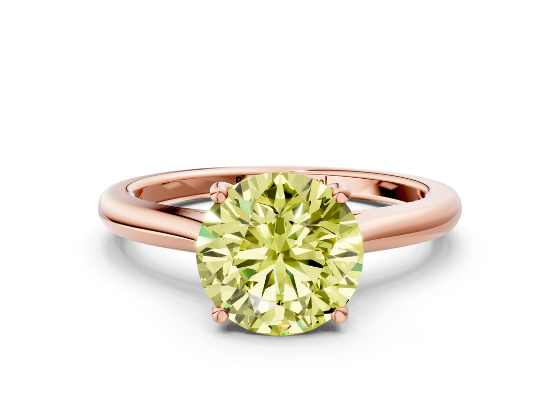 Rose gold Fancy Yellow Round  Cut Solitaire Ring with Cathedral Band and Four-Prong Setting