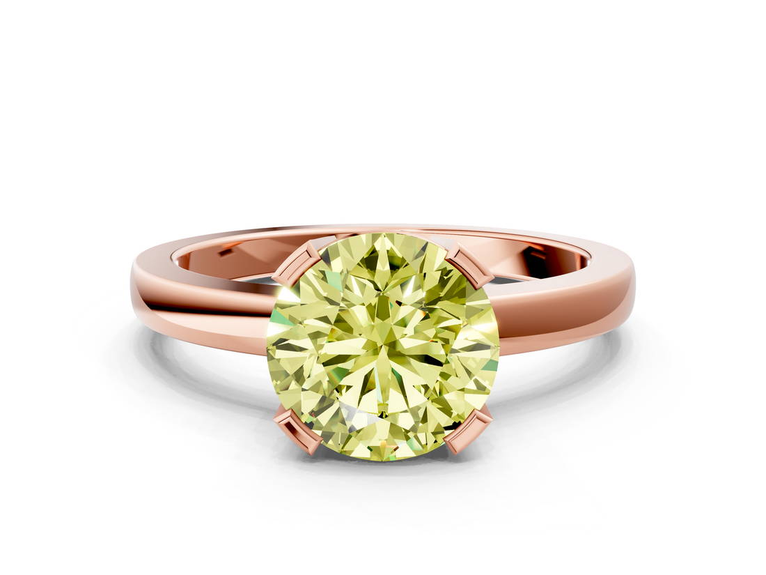 Rose gold Fancy Yellow Round  Cut Solitaire Ring with Four-Prong Setting and Classic Band