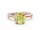 Rose gold Fancy Yellow Round  Cut Solitaire Ring with Thin Band and Four-Prong Setting