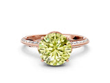 Rose gold Fancy Yellow Round Cut Solitaire Split Shank Pave Diamond Engagement Ring with Four-Prong Setting