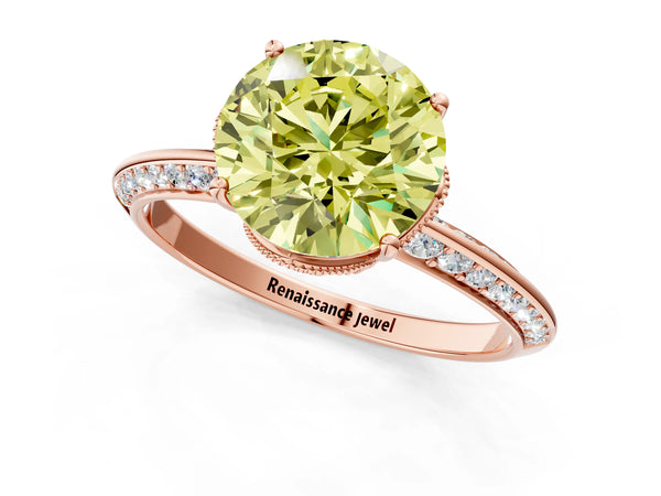 Rose Gold Round Graduated Pave Engagement Ring Setting for Fancy Yellow Center