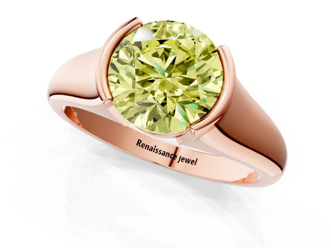 Rose gold Fancy Yellow Round Cut Solitaire Tension Set Diamond Ring with Split Shank Band_1