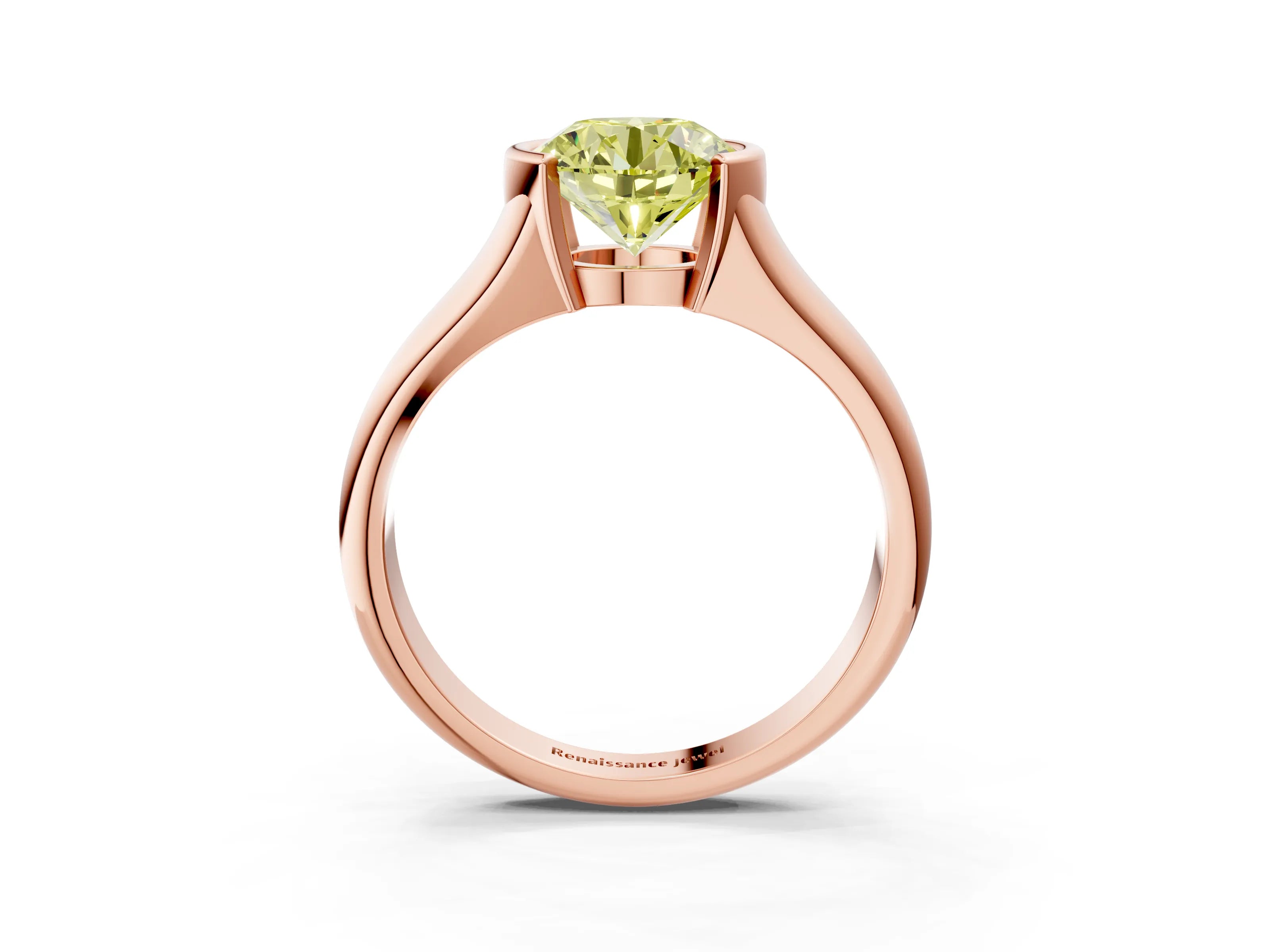 Rose gold Fancy Yellow Round Cut Solitaire Tension Set Diamond Ring with Split Shank Band_3