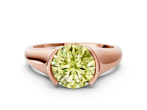 Rose gold Fancy Yellow Round Cut Solitaire Tension Set Diamond Ring with Split Shank Band