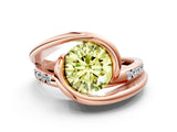 Rose gold Fancy Yellow Round Cut Solitaire Tension-Set Diamond Split Shank Ring