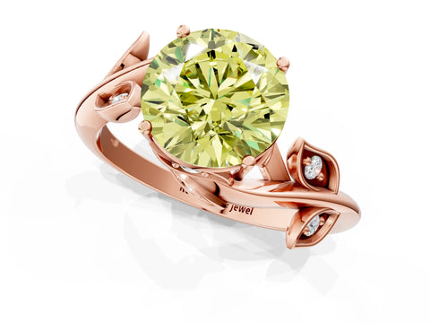 Rose gold Fancy Yellow Round Cut Solitaire Twist Engagement Ring with Leaf Accents and Prong Setting_1