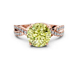 Rose gold Fancy Yellow Round Cut Solitaire Twist Pave Diamond Engagement Ring with Prong Setting